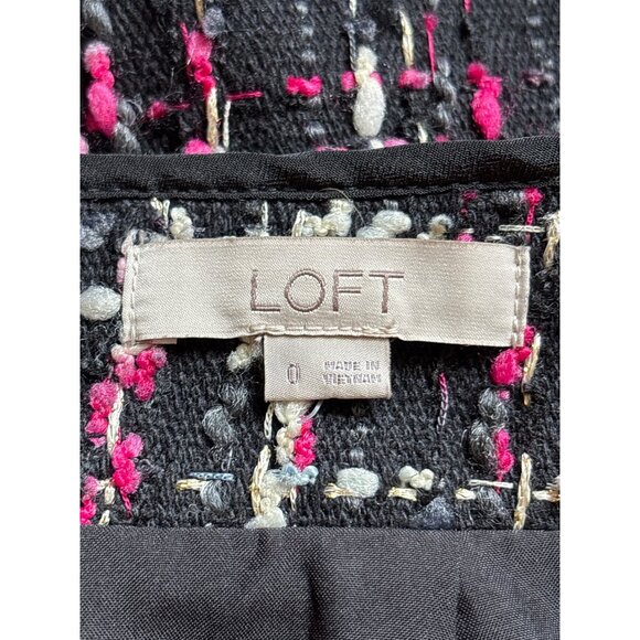 LOFT Womens Tweed Mini Skirt Black Pink White Grey Silver Textured Size 0 Lined - Picture 3 of 5